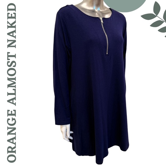 Navy Blue Casual Knit Tunic Top by Orange Almost Naked | 1/4 Zip Size L / XL - Picture 3 of 7